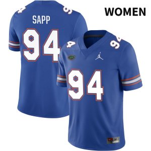 Women's Florida Gators #94 Tyreak Sapp NCAA Jordan Brand Royal NIL 2022 Authentic Stitched College Football Jersey MQV4462VS